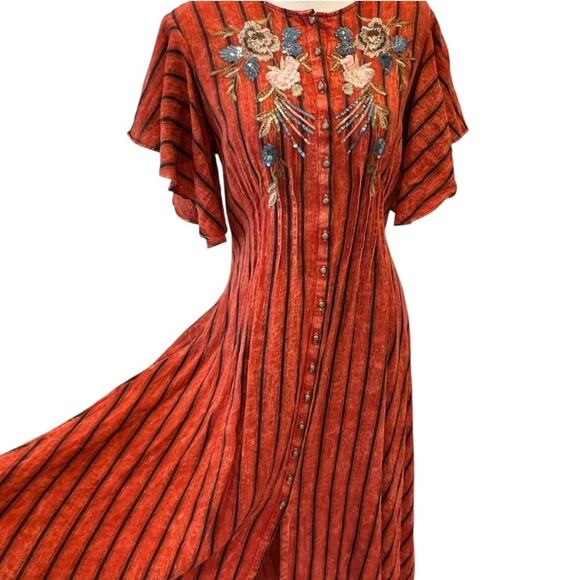 Anthropologie Medium Dress Boho Midi Embroidered Aratta Silent Journey RARE - Picture 1 of 15